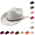 thumbnail image 1 of Zijinkuiwen Unisex Suede Cowboy Hat with Mixed Beaded Woven Band Decor Wide Brim for Western Themed Party Cosplay Country Music Festival Gathering,Grey,One Size, 1 of 4