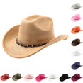 thumbnail image 1 of Zijinkuiwen Unisex Suede Cowboy Hat with Mixed Beaded Woven Band Decor Wide Brim for Western Themed Party Cosplay Country Music Festival Gathering,Khaki,One Size, 1 of 4