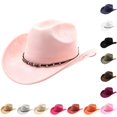 thumbnail image 1 of Zijinkuiwen Unisex Suede Cowboy Hat with Mixed Beaded Woven Band Decor Wide Brim for Western Themed Party Cosplay Country Music Festival Gathering,Light Pink,One Size, 1 of 4