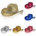 thumbnail image 1 of Zijinkuiwen Unisex Glitter Cowboy Hat with Fringe Rhinestone Tassel Chain Band Wide Brim for Western Themed Party Cosplay Country Music Festival Gathering,GD2,One Size, 1 of 4