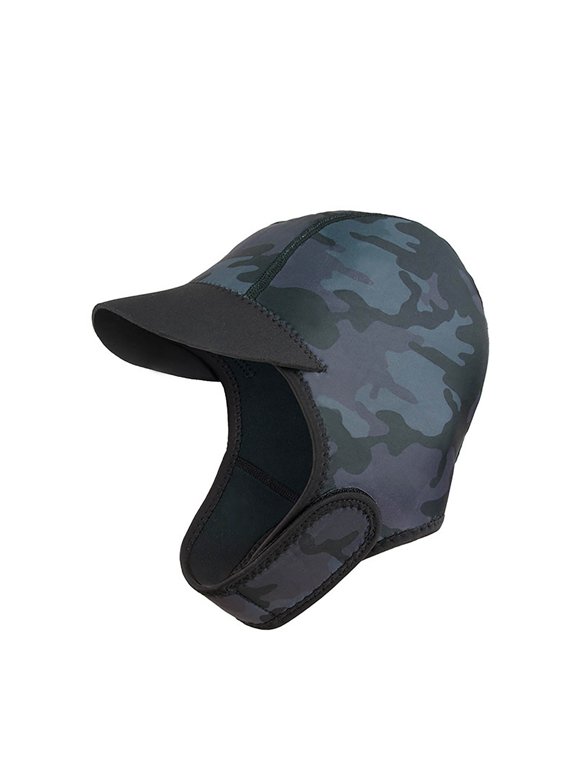 Unisex Wetsuit Cap Camo Print with Brim and Adjustable Strap for Diving Surfing Snorkeling Water Sports