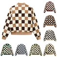 thumbnail image 1 of Zijinkuiwen Women Checkered Print Bomber Jacket Zip Up Long Sleeve Ribbed Trim Outerwear for Casual Daily Wear, 1 of 6