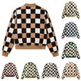 thumbnail image 1 of Zijinkuiwen Women Checkered Print Bomber Jacket Zip Up Long Sleeve Ribbed Trim Outerwear for Casual Daily Wear, 1 of 6