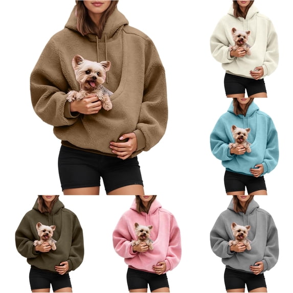 Zijinkuiwen Women Pet Pouch Hoodie Soft Drawstring Long Sleeve Pullover Sweatshirt for Small Dogs Puppies Cold Weather Daily Wear Outdoor Walking Travel,3Khaki,5XL