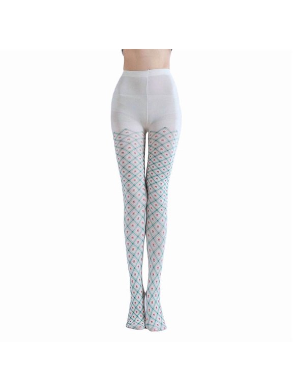 Women Floral Grid Pattern Tights Stretchy Sheer Pantyhose for Cosplay Theme Party Dating Street Daily Wear,White,One Size