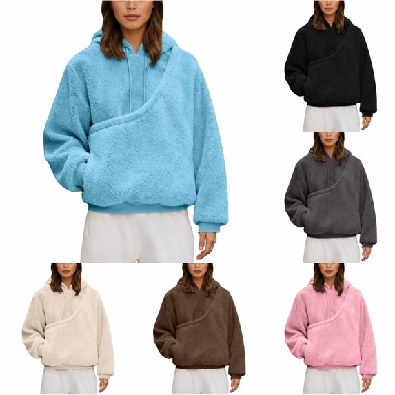 Zijinkuiwen Women Fuzzy Sherpa Pet Pouch Hoodie Soft Drawstring Long Sleeve Pullover Sweatshirt for Small Dogs Puppies Daily Wear Outdoor Walking Travel,1Sky Blue,L
