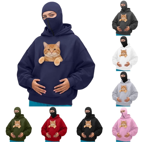 Zijinkuiwen Women Hood Pet Pouch Hoodie Soft Drawstring Long Sleeve Pullover Sweatshirt for Small Cats Kittens Daily Wear Outdoor Walking Travel,Navy,XXL