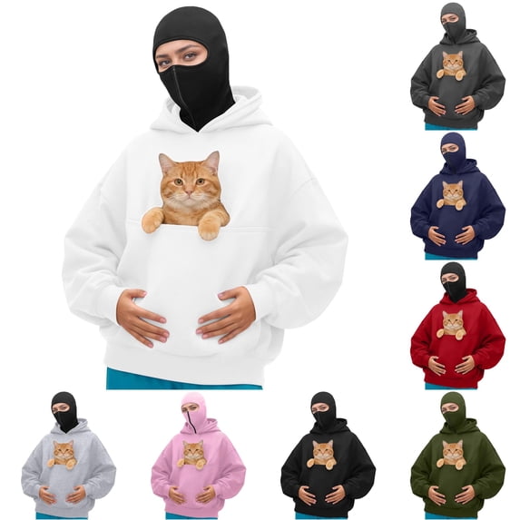 Zijinkuiwen Women Hood Pet Pouch Hoodie Soft Drawstring Long Sleeve Pullover Sweatshirt for Small Cats Kittens Daily Wear Outdoor Walking Travel,White,XL