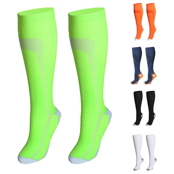 Zijinkuiwen Women Knee High Compression Socks Cushioned Arch Support Breathable Moisture Wicking Stretchy Athletic Socks for Running Travel Wear,Green,M