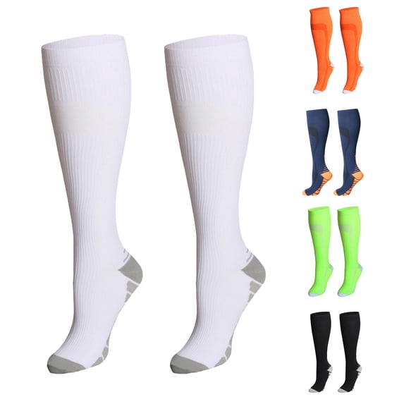Zijinkuiwen Women Knee High Compression Socks Cushioned Arch Support Breathable Moisture Wicking Stretchy Athletic Socks for Running Travel Wear,White,L