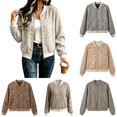thumbnail image 1 of Zijinkuiwen Women Leopard Print Bomber Jacket Zip Up Long Sleeve Ribbed Cuffs Outerwear for Casual Daily Wear, 1 of 7
