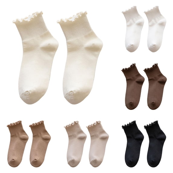 Zijinkuiwen Women Ruffle Ankle Socks Ribbed Knit Soft Breathable Casual Crew Hosiery for Daily Wear and Sweet Outfit Matching,Beige,One Size