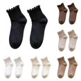 thumbnail image 1 of Zijinkuiwen Women Ruffle Ankle Socks Ribbed Knit Soft Breathable Casual Crew Hosiery for Daily Wear and Sweet Outfit Matching,Black,One Size, 1 of 5