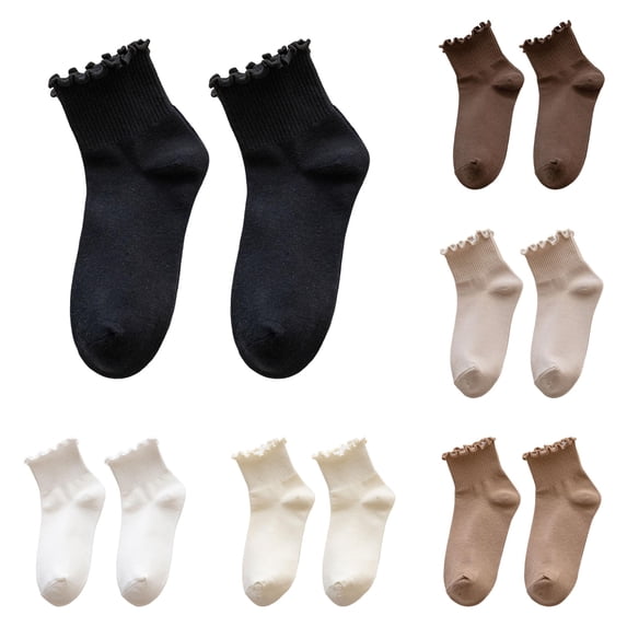Zijinkuiwen Women Ruffle Ankle Socks Ribbed Knit Soft Breathable Casual Crew Hosiery for Daily Wear and Sweet Outfit Matching,Black,One Size