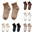 thumbnail image 1 of Zijinkuiwen Women Ruffle Ankle Socks Ribbed Knit Soft Breathable Casual Crew Hosiery for Daily Wear and Sweet Outfit Matching,Brown,One Size, 1 of 5