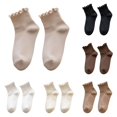 thumbnail image 1 of Zijinkuiwen Women Ruffle Ankle Socks Ribbed Knit Soft Breathable Casual Crew Hosiery for Daily Wear and Sweet Outfit Matching,Khaki,One Size, 1 of 5