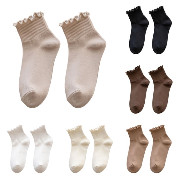 Zijinkuiwen Women Ruffle Ankle Socks Ribbed Knit Soft Breathable Casual Crew Hosiery for Daily Wear and Sweet Outfit Matching,Khaki,One Size