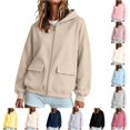 thumbnail image 1 of Zijinkuiwen Women Solid Full Zip Up Hoodie with Dual Flap Pockets Long Sleeve Drop Shoulder Loose Relaxed Fit for Everyday Daily Casual Outfit,4XL, 1 of 4