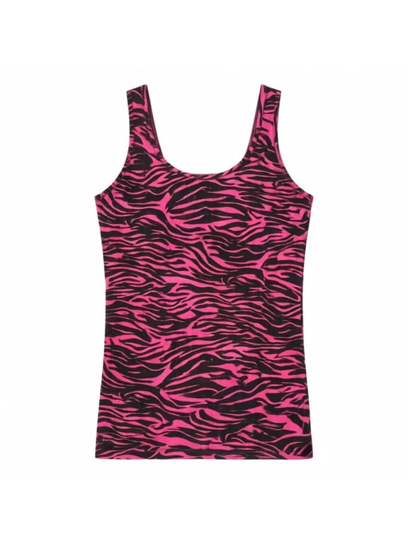 Women Tank Top U Neck Wide Strap Zebra Print Slim Fit Sleeveless Basic Layering Cami for Daily Casual Wear
