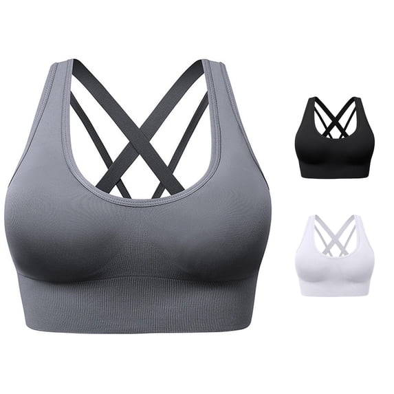 Zijinkuiwen Women's Seamless Wireless Crisscross Back Sports Bra with Stretch Ribbed Band for Yoga Workout Daily Wear,L