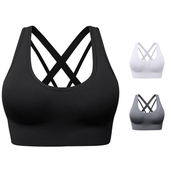 Zijinkuiwen Women's Seamless Wireless Crisscross Back Sports Bra with Stretch Ribbed Band for Yoga Workout Daily Wear,M