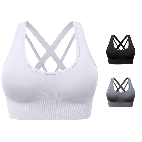 Zijinkuiwen Women's Seamless Wireless Crisscross Back Sports Bra with Stretch Ribbed Band for Yoga Workout Daily Wear,M