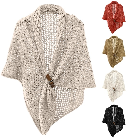 Zijinkuiwen Womens Shawl Open Knit Hollow Out Buckle Closure Lightweight Wrap for Daily Wear and Evening Occasions,KH1,One Size