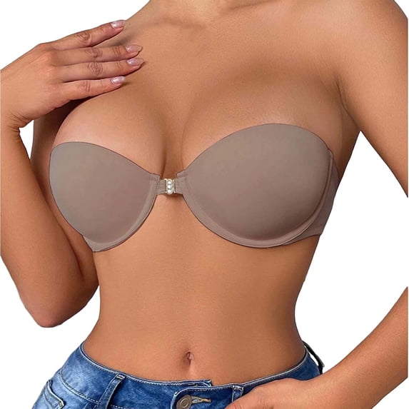 Zijinkuiwen Womens Strapless Push Up Bra Front Clasp Closure Underwire Support Innerwear for Party Evening formal Wear,34
