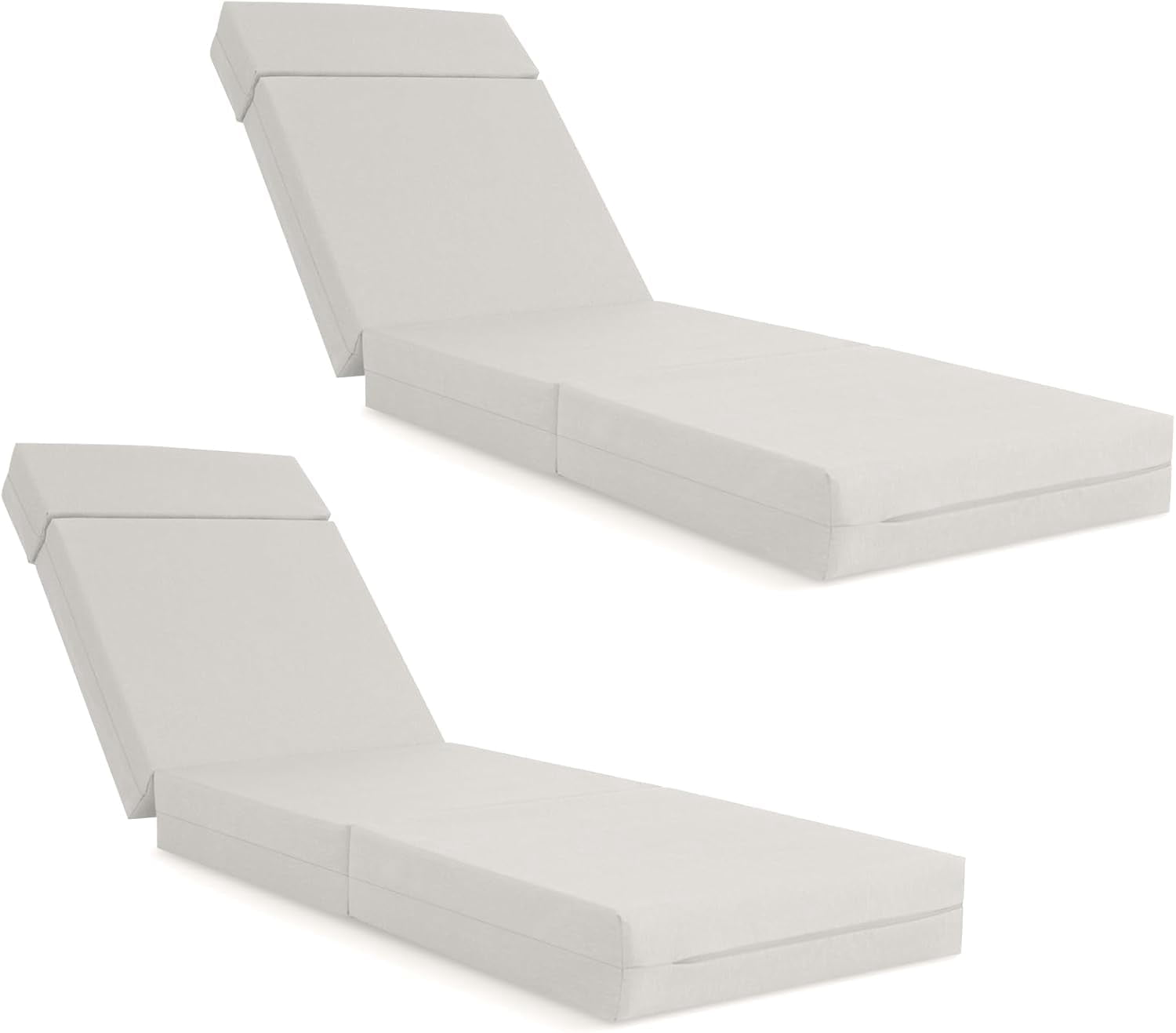 Bronkige 2 Pcs Chaise Lounge Cushions Outdoor, 80x26x5 Inch Thick Waterproof Outdoor Furniture Cushions with Removable Cover, Patio Lounge Chair Cushions for Outdoor Furniture, Beige