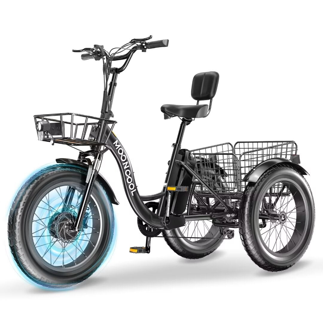 Zikebtuy 20" Fat Tire Electric Tricycle for Adults, Seniors, 7 Speeds 350W 36V Electric Trike with Large Basket, Motorized Three Wheel Bicycle, 3 Wheels Electric Tricycle for Men, Women