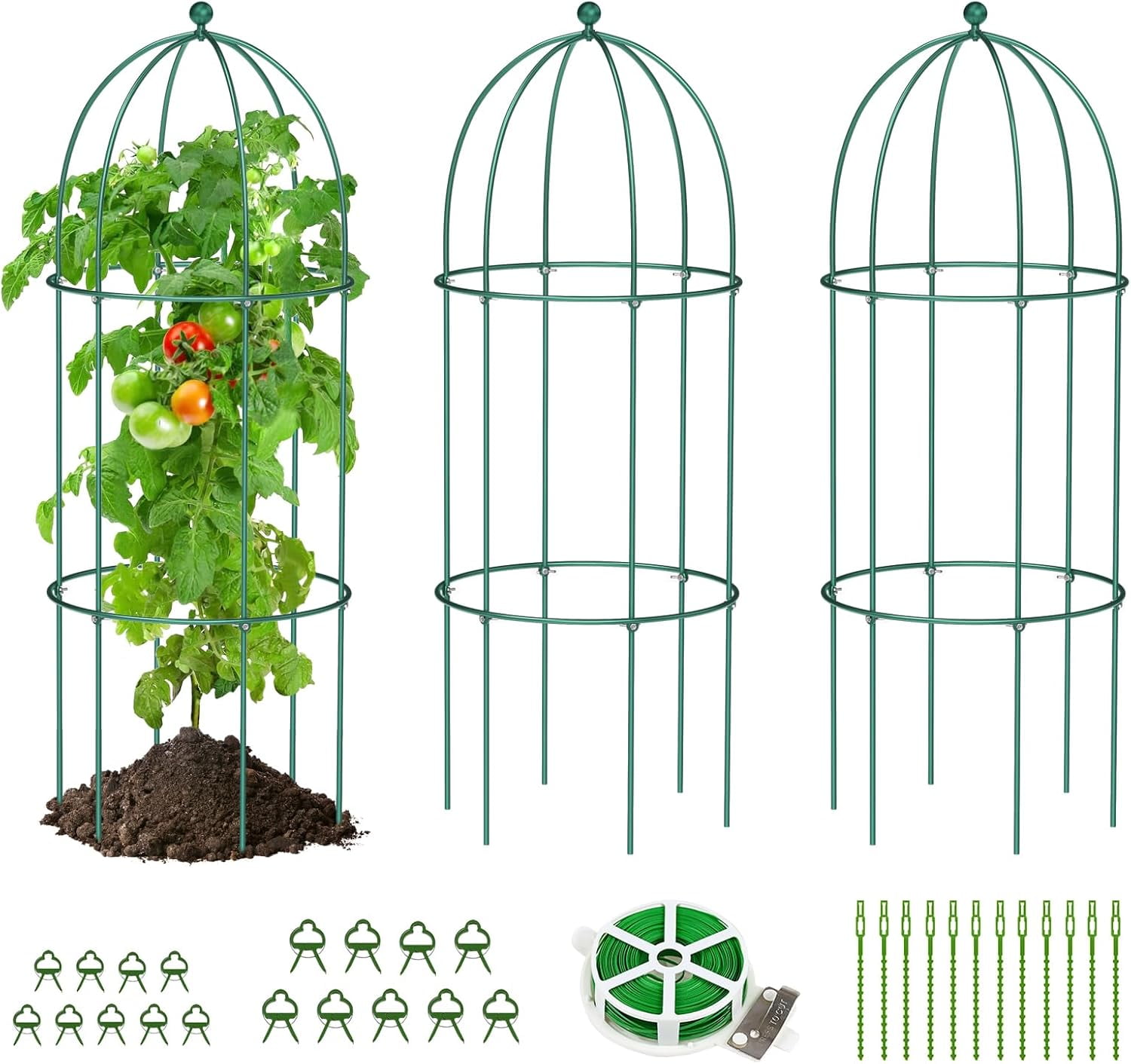 Zikebtuy 3 Pack Bird Cage Plant Support, 31.5" H Large Metal Plants Support Frame for Tomatoes Peonies Lily Rose and Other Flopping Flowers Garden Decor for Outdoor Plants Flowers Vegetables, Green