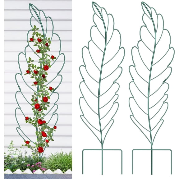 Bronkige 3Pack Leaf Metal Garden Trellis for Climbing Plants Outdoor, Metal Plant Trellis for Flowers Tomato Cucumber Rose Vegetable Support Garden Decoration, Green
