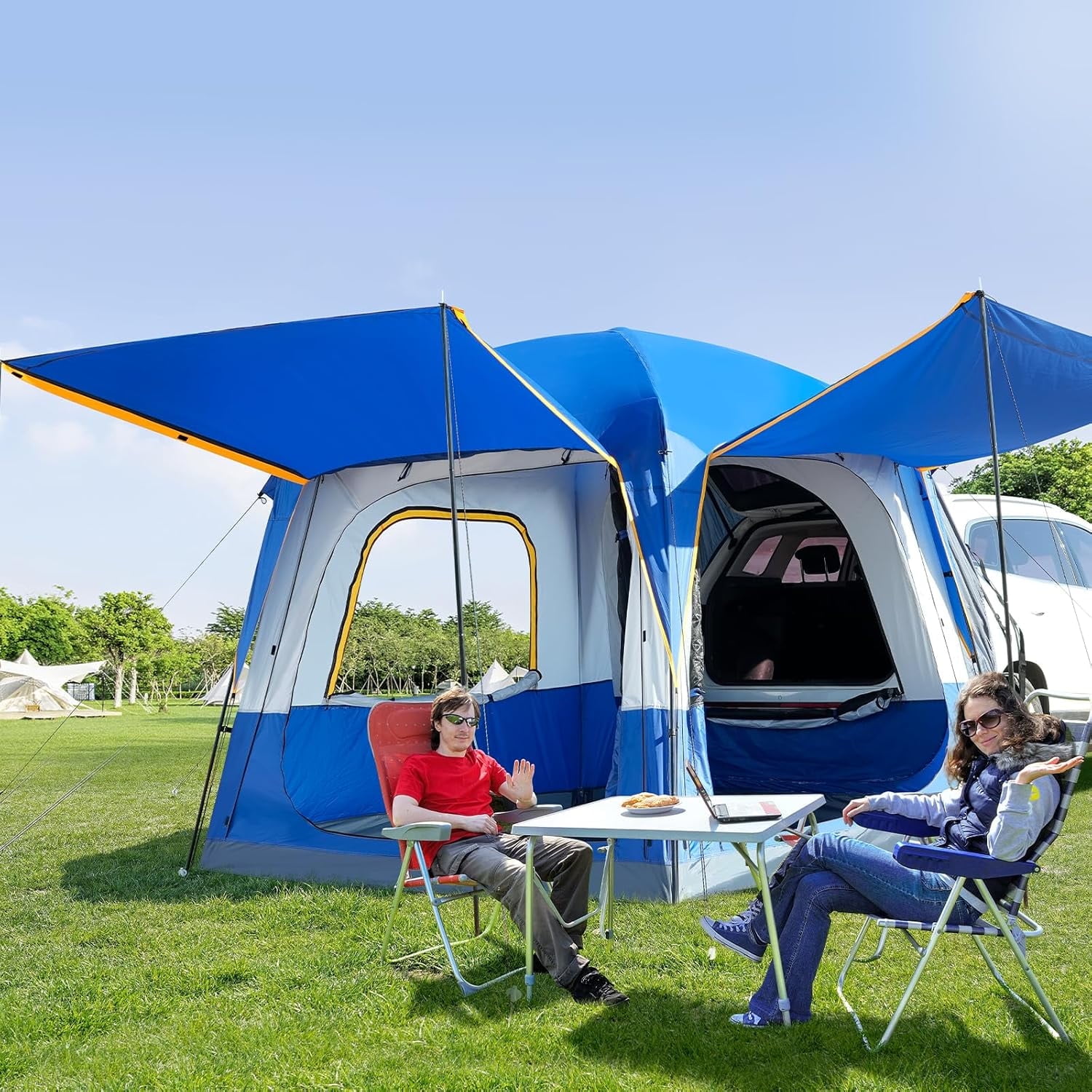 Bronkige 4/6/8 Person SUV Tent, Easy Setup & Spacious SUV Tailgate Tent with Large Mesh Windoors, Rainfly & Awning, Perfect for Family & Group Outdoor Adventures