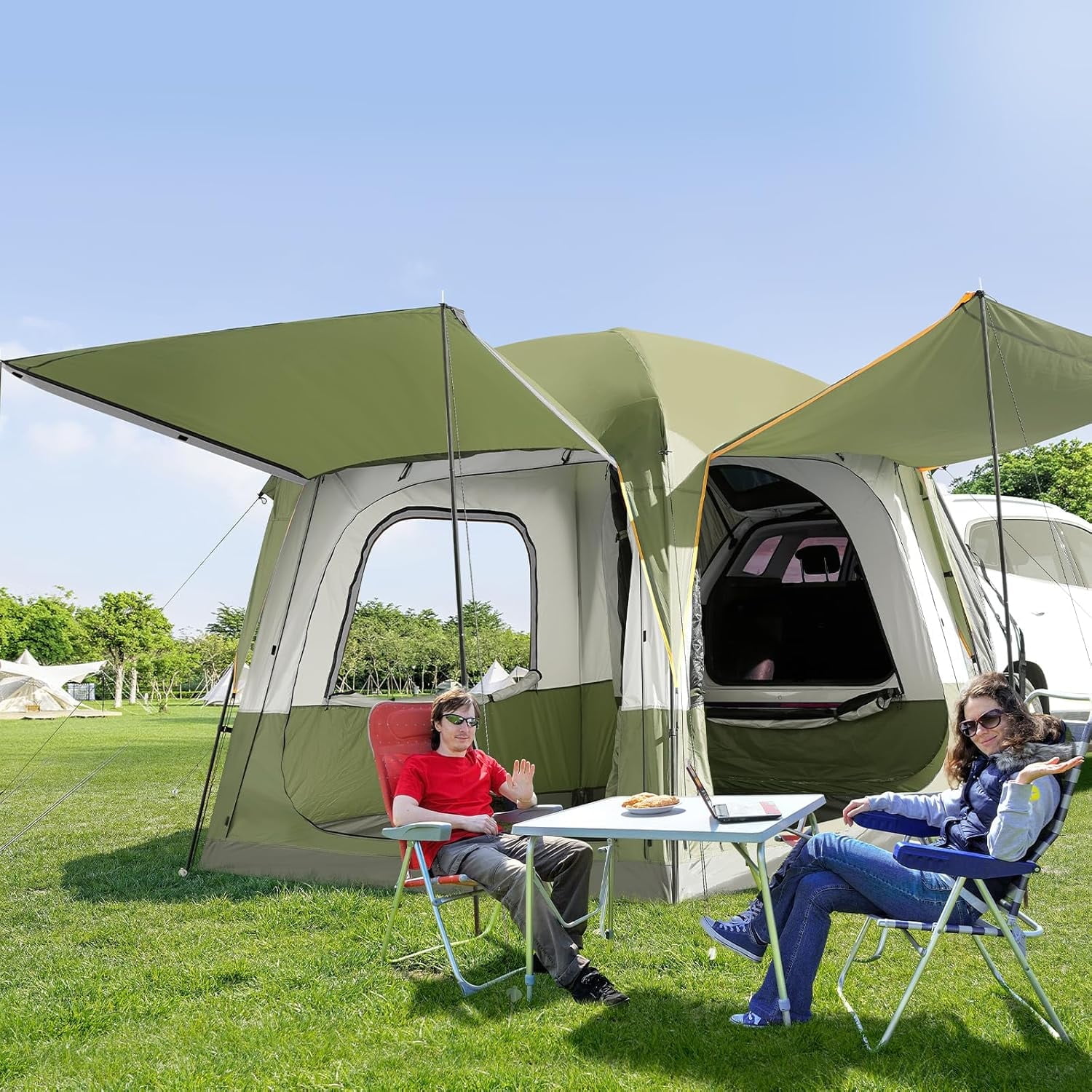 Bronkige 4/6/8 Person SUV Tent, Easy Setup & Spacious SUV Tailgate Tent with Large Mesh Windoors, Rainfly & Awning, Perfect for Family & Group Outdoor Adventures