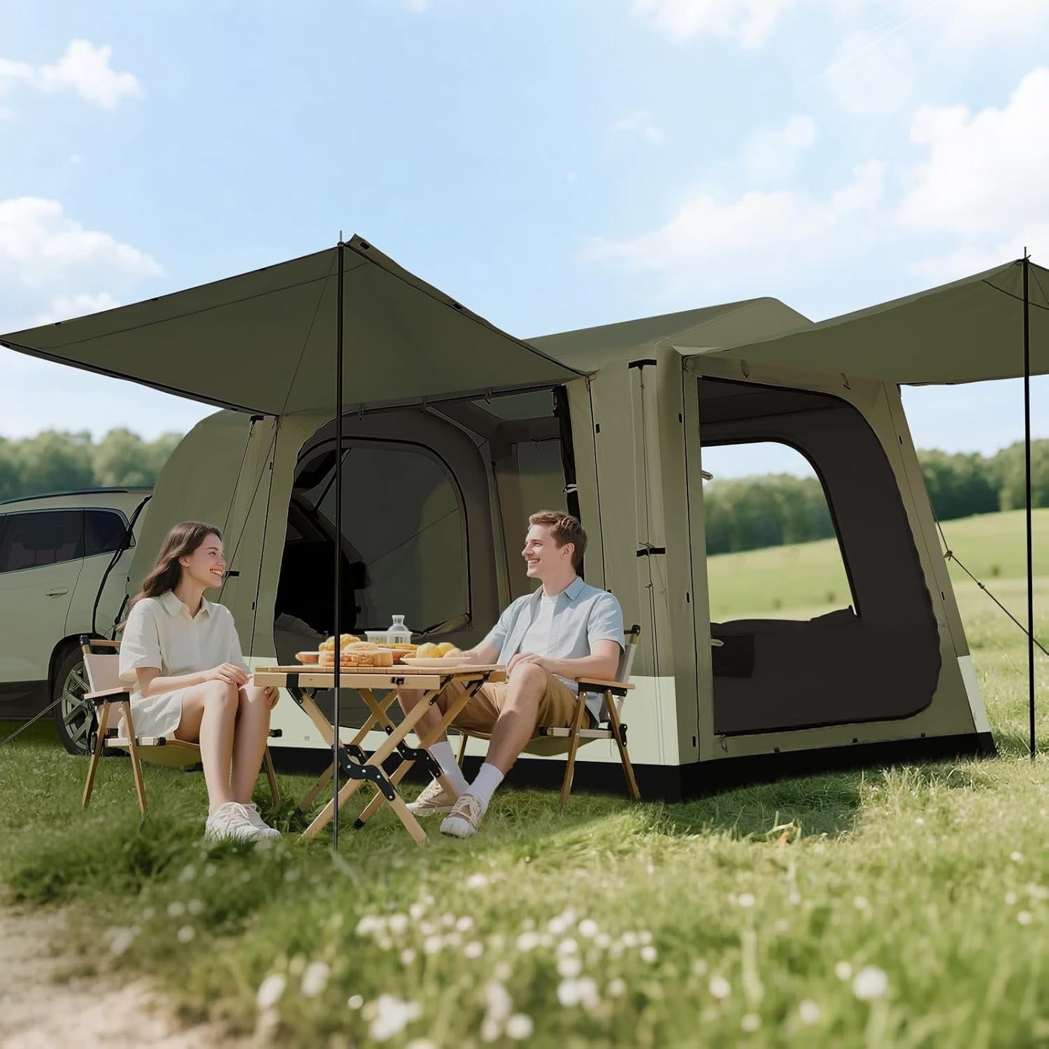 Bronkige 4/6/8 Person SUV Tent, Easy Setup & Spacious SUV Tailgate Tent with Large Mesh Windoors, Rainfly & Awning, Perfect for Family & Group Outdoor Adventures