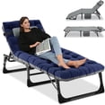 thumbnail image 1 of Bronkige 75 '' Folding Camping Cot with Pillow & Cushion, Adjustable 5-Position Reclining Folding Chaise, Patio Lounge Chairs, Portable Folding Lounge Chair, Sleeping Cots, 1 of 9