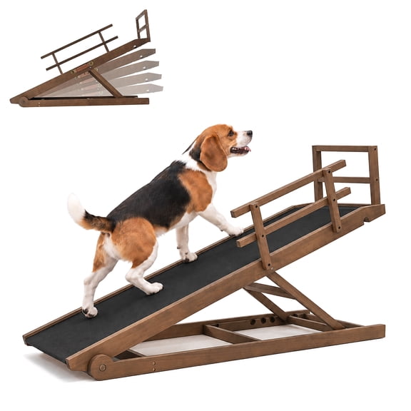 Zikebtuy Dog Ramp for Bed & Couch, Foldable Wooden Pet Ramp with 5 Adjustable Heights, Non-Slip Rubber Surface, Portable & Sturdy for Small Medium Large Dogs
