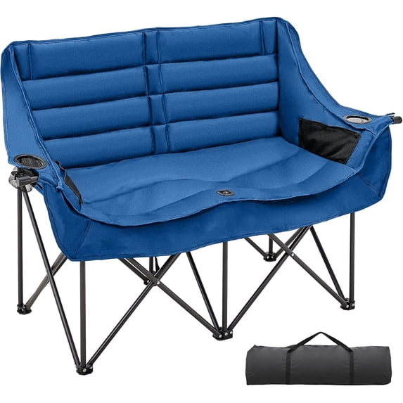 Bronkige Double Camping Chair for 2 Person - Oversized Padded Folding Loveseat - Portable Camping Couch Heavy Duty Lawn Chairs for Outdoor Beach - Support 500LBS