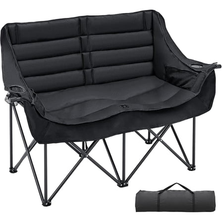 Bronkige Double Camping Chair for 2 Person - Oversized Padded Folding Loveseat - Portable Camping Couch Heavy Duty Lawn Chairs for Outdoor Beach - Support 500LBS
