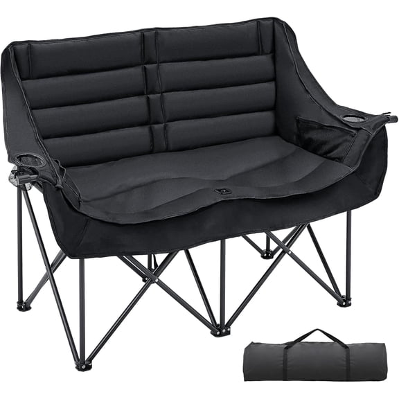 Bronkige Double Camping Chair for 2 Person - Oversized Padded Folding Loveseat - Portable Camping Couch Heavy Duty Lawn Chairs for Outdoor Beach - Support 500LBS