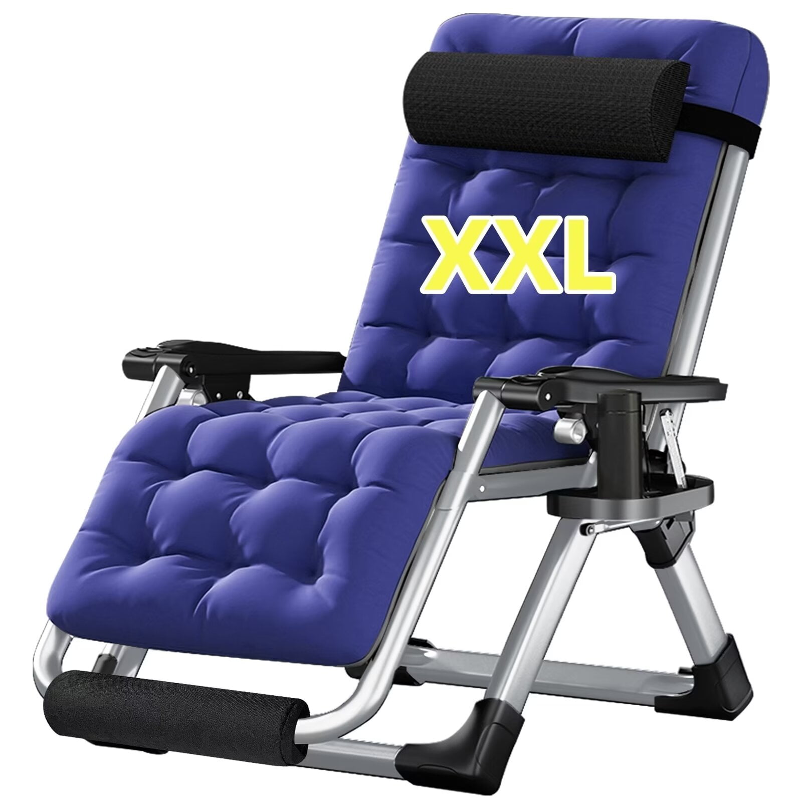 Fauteuil met voetensteun patchwork canvas blauw denim kopen