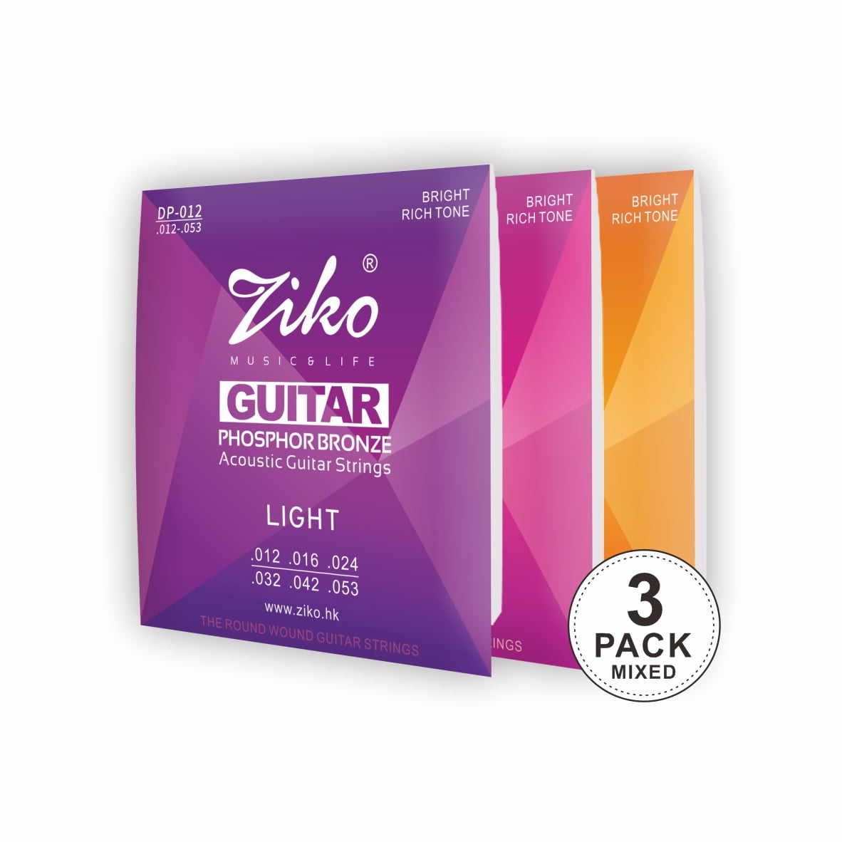 Ziko Acoustic Guitar Strings 1048 1150 1253 3 Pack Set Hex High