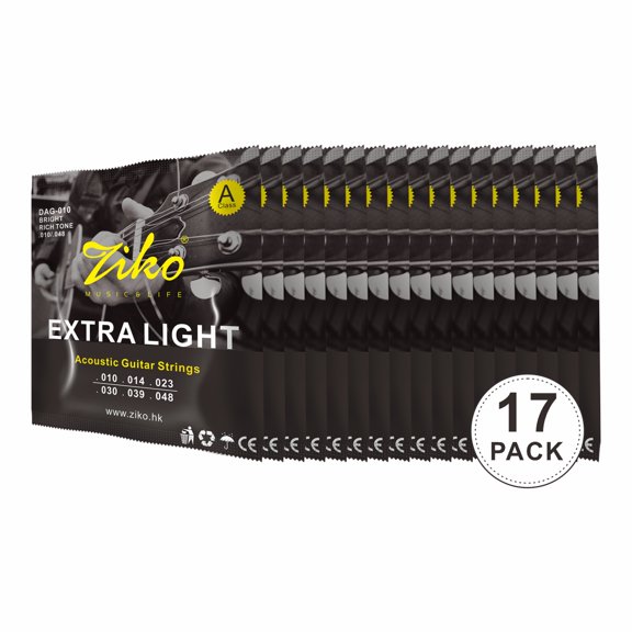 Ziko Acoustic Guitar Strings 10-48 High-Carbon Steel and Brass 17 Pack Set DAG-010