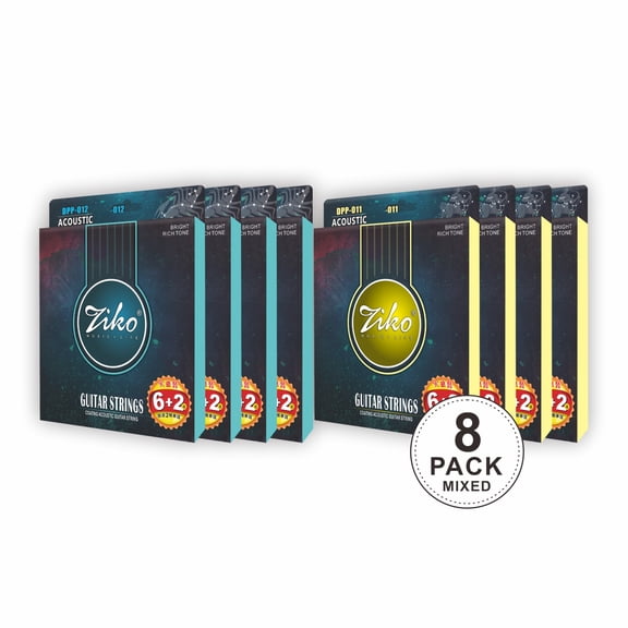 Ziko Acoustic Guitar Strings 11-50 12-53 Hex 95% Phosphor Bronze and Vacuum Coating 8 Pack Set DPP Mixed Pack