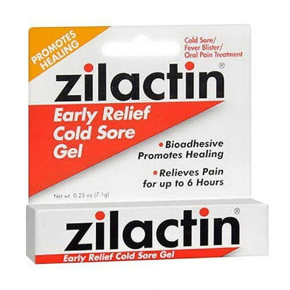 Zilactin Early Relief Cold Sore Gel, Medicated Gel, 0.25 oz, 6 Pack