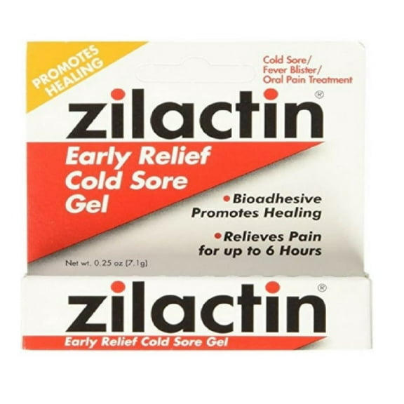 Zilactin Cold Sore Gel, Medicated Gel 0.25 oz ( Pack of 2)