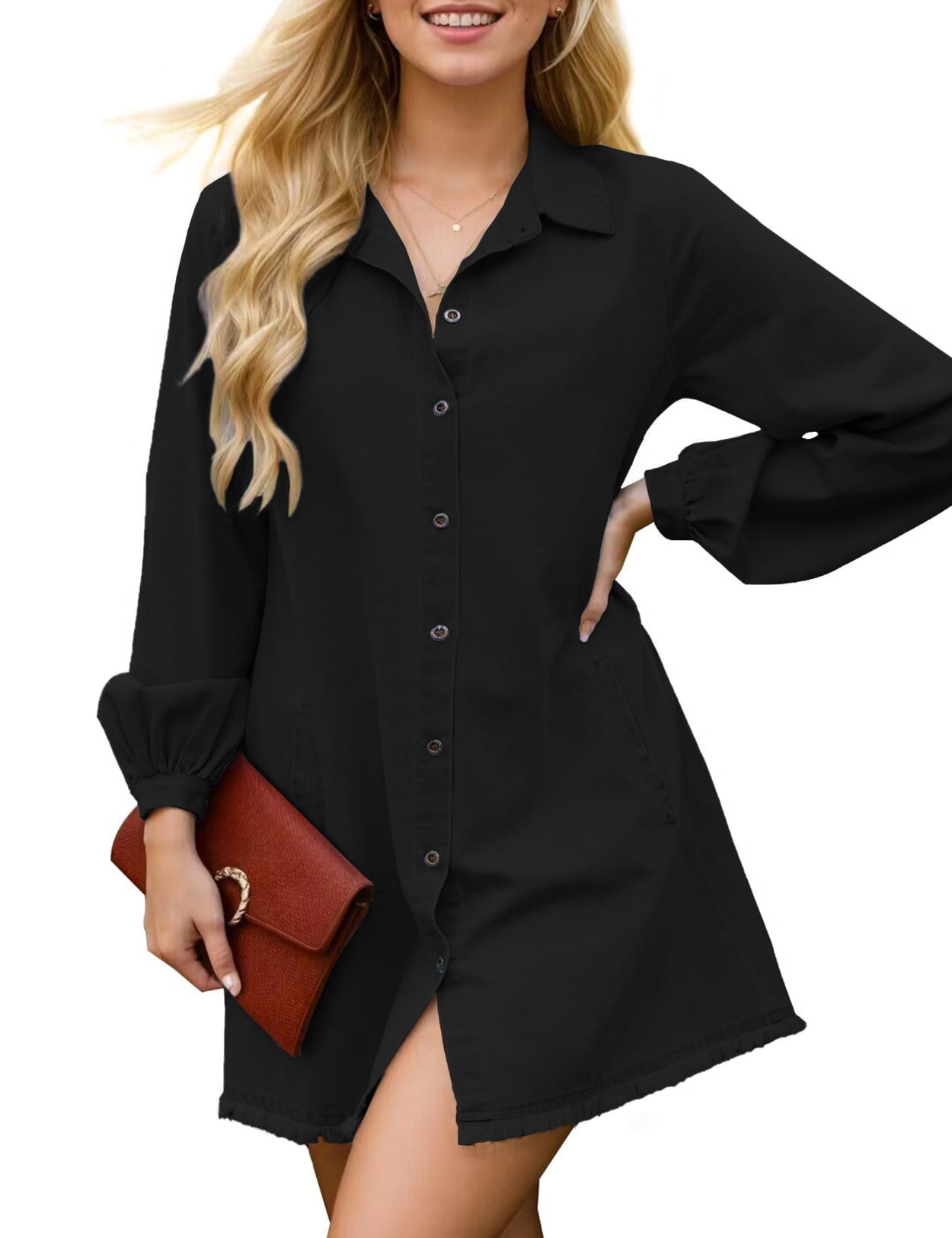 Zilcremo Women's Long Sleeve Babydoll Denim Dress Button Down Jean Shirt Dress with Pockets Zilcremo Women's Long Sleeve Babydoll Denim Dress Button Down Jean Shirt Dress with Pockets