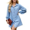 thumbnail image 1 of Zilcremo Women's Long Sleeve Babydoll Denim Dress Button Down Jean Shirt Dress with Pockets, 1 of 5