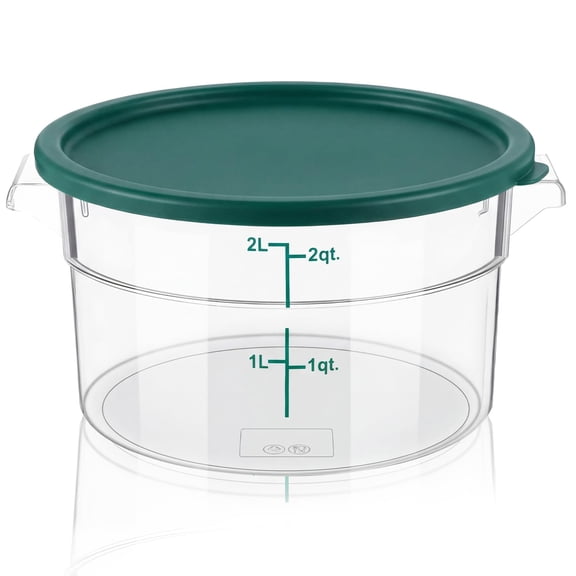 Ziliny 1 Pcs 2 Qt Clear Round Food Storage Container with Lid, Dough Proofing Bucket Clear Translucent Containers with Red Scale Commercial Grade for Pizza Bread Kitchen Organization(White)