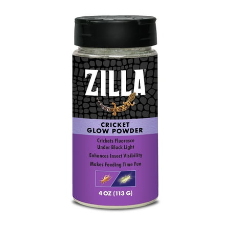 Zilla Cricket Glow Powder, Adds Calcium to Reptile Food, Fluoresces Under Black Light, Ideal for Insectivores, 4 Ounces